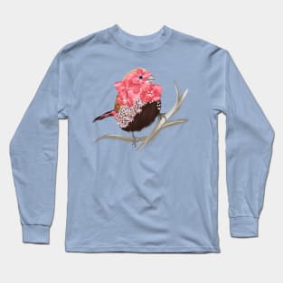 Pink throated Twinspot + Hydrangea Lacecaps Long Sleeve T-Shirt